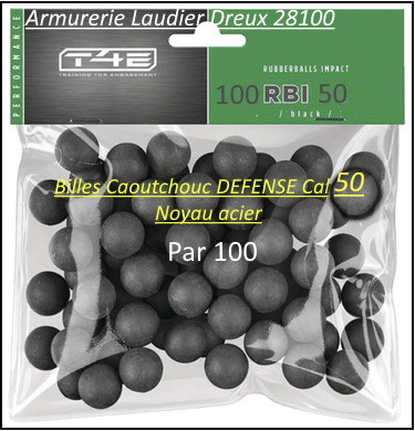  Billes en caoutchouc  calibre 50 T4E RBI50 avec noyau en acier sachet 100- Ref 41577