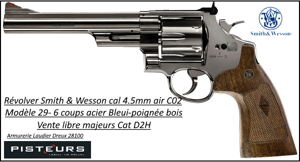 Revolver Smith & wesson M29 Air CO2 Calibre 4,5 mm Bleui Canon 6 " Barillet 6 coups plombs billes métal Full métal-Ref 41719