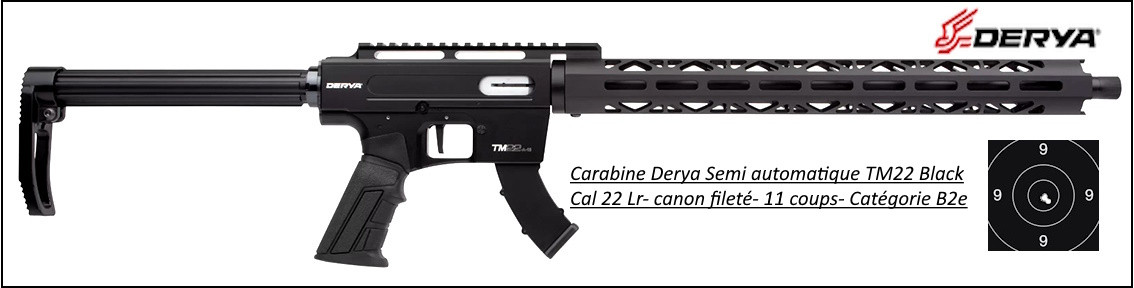 Carabine Derya TM22 black Semi automatique Calibre 22 LR-11 coups-Catégorie B2-A-bis-Ref 46661