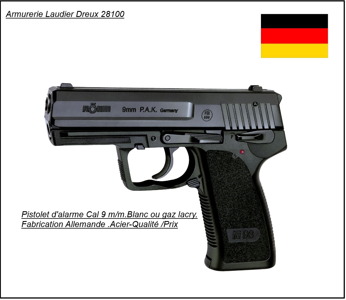 Pistolet -alarme-ROHM-RG 96- à Blanc / Gaz- Cal. 9 mm-Ref 4712
