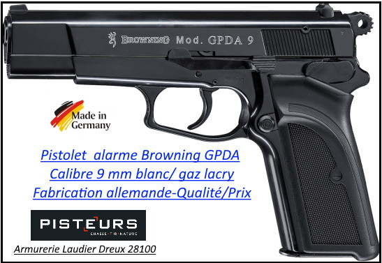 Pistolet alarme et défense Browning GPDA à blanc /gaz-Cal. 9 mm.Ref 5650