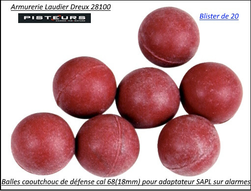 Balles caoutchouc calibre 68- 18mm protection pour adaptateur alarmes SAPL blister 20-Ref 7774