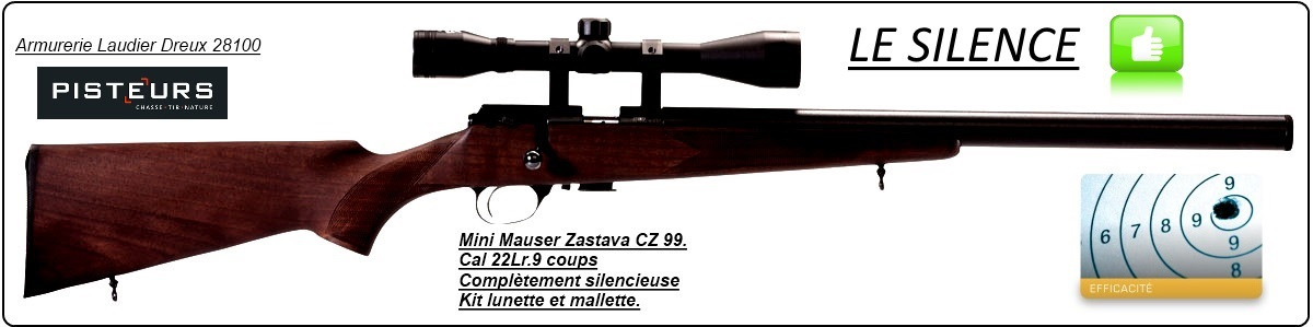 Carabine-Silencieuse-Zastava-MP 22 CUSTOM-Mod CZ 99- Cal 22 lr + Lunette + Mallette-'Promotion"-Ref 78