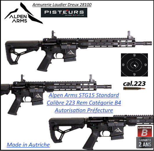 Carabine Alpen Arms STG15 Wylde Black Calibre 5.56 -223 Rem canon 14.5 pouces Semi automatique-Catégorie B4-Ref 7003452