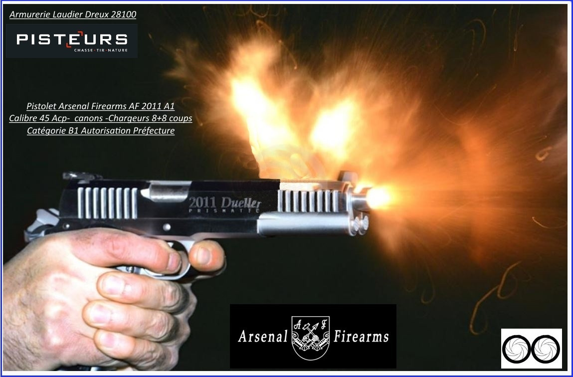Pistolet-Arsenal-Firearms-AF2011-second-century-double-canon-Calibre-45-ACP-bronzé-Catégorie B1-Autorisation-Préfecture-Promotion-Ref -arsenal-DUO-bronzé