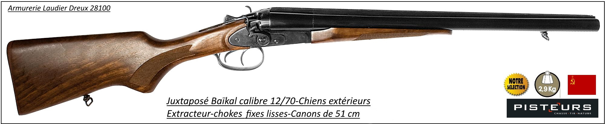 Juxtaposé Baïkal Coach Gun CHIENS EXTERIEURS Calibre12/70 Canons 51 cm-Extracteurs-Ref 11826