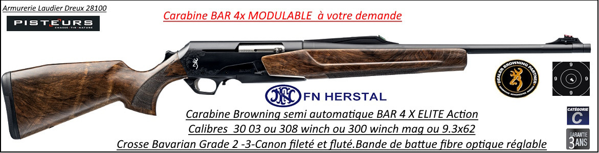 Carabine Browning Bar 4x ELITE cal 300 winch mag semi automatique-Crosse Bavarian grade 3- Ref  Bar 4x elite bavarian grade 3 cal 300 winch mag
