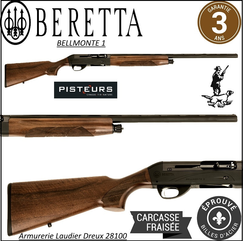 Fusil Beretta Bellmonte I Calibre 12 magnum semi automatique système inertie 3 coups Crosse  noyer-3 Mobilchokes-Canon 76 cm-Promotion-Ref 23307-4