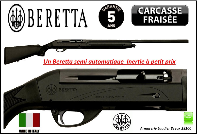 Fusil Beretta Bellmonte I Calibre 12 magnum semi automatique système inertie 3 coups Crosse synthétique -3 Mobilchokes-Canon 76 cm-Mallette-Promotion-Ref 23307 bis