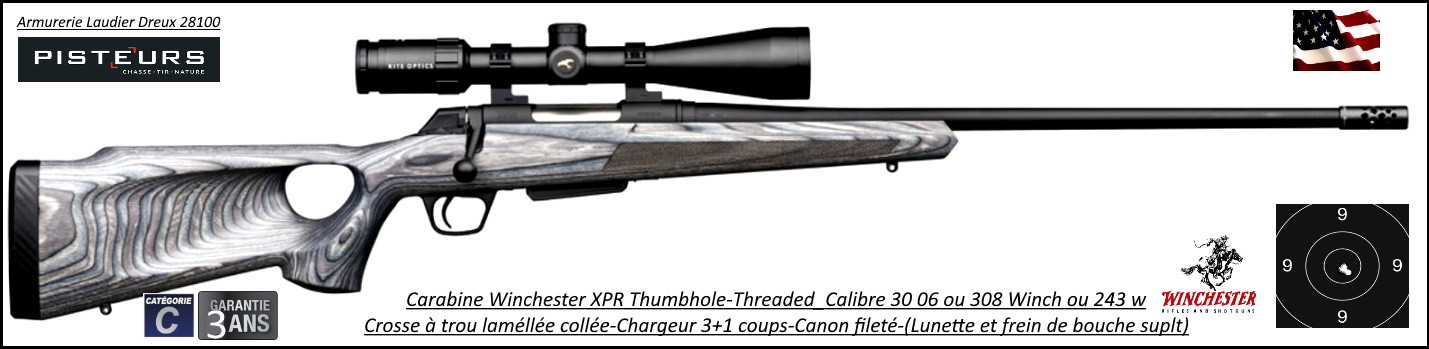  Carabine Winchester Thumbhole XPR Calibre 308 winch  Threaded  Crosse à trou  lamellée collée répétition Canon 53 cm Filetée M14x1-Promotion-Ref 38134
