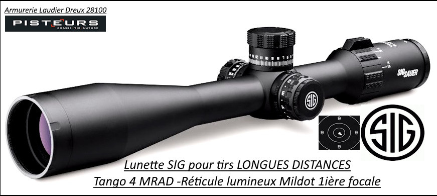 Lunette SIG TANGO 4 MRAD grossissement 6-x24x50mm Longue Distance Réticule lumineux mildot-Ref sitango462450de