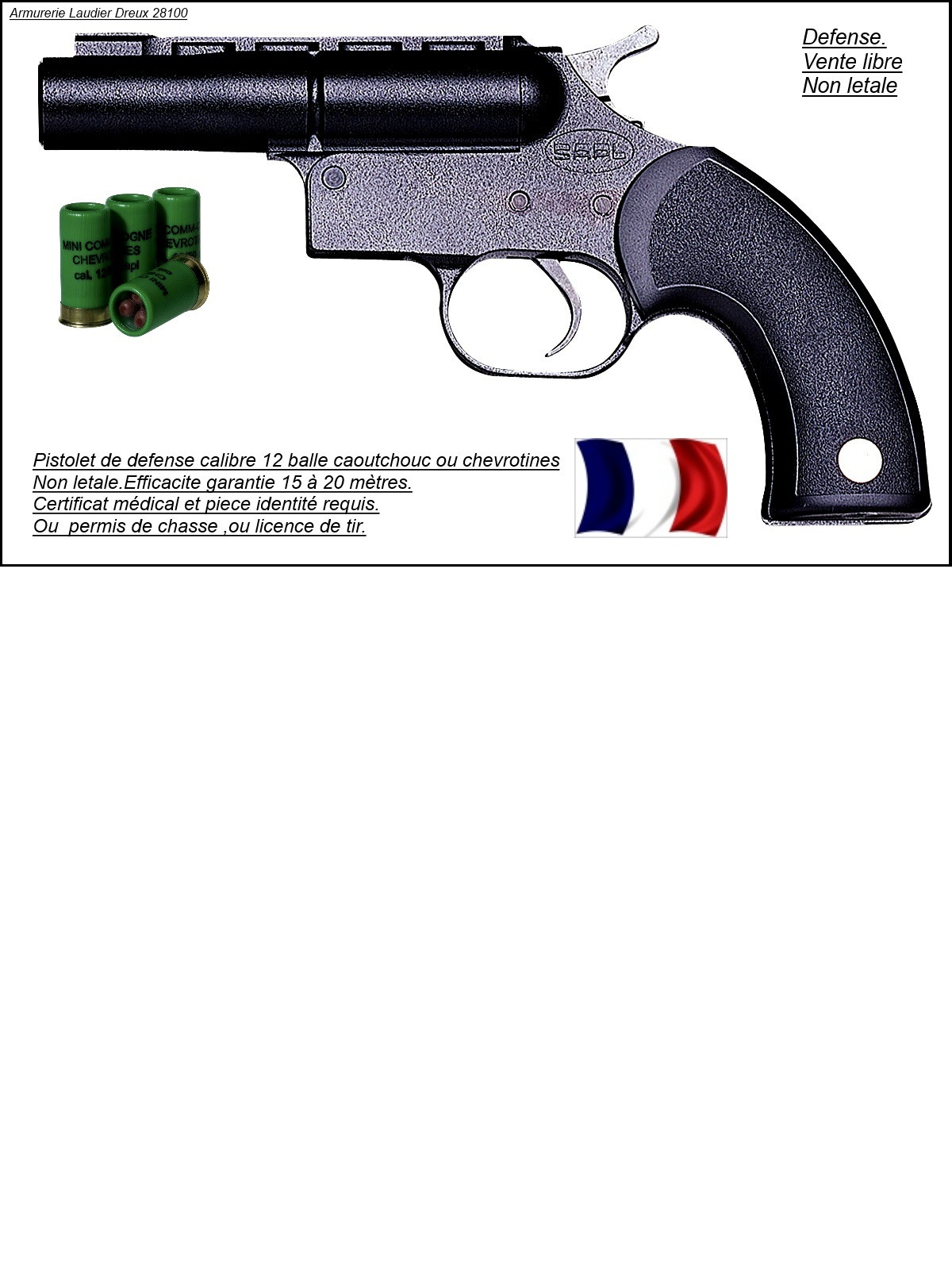 Pistolet SAPL Gc 27 Défense balles caoutchouc Calibre 12/50-Ref 786