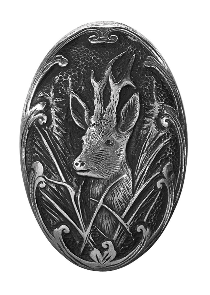 Calotte-pommeau-pour crosse pistolet -métal couleur argent- Gravures motif animalier- Chevreuil-ou Sanglier-ou Cerf.
