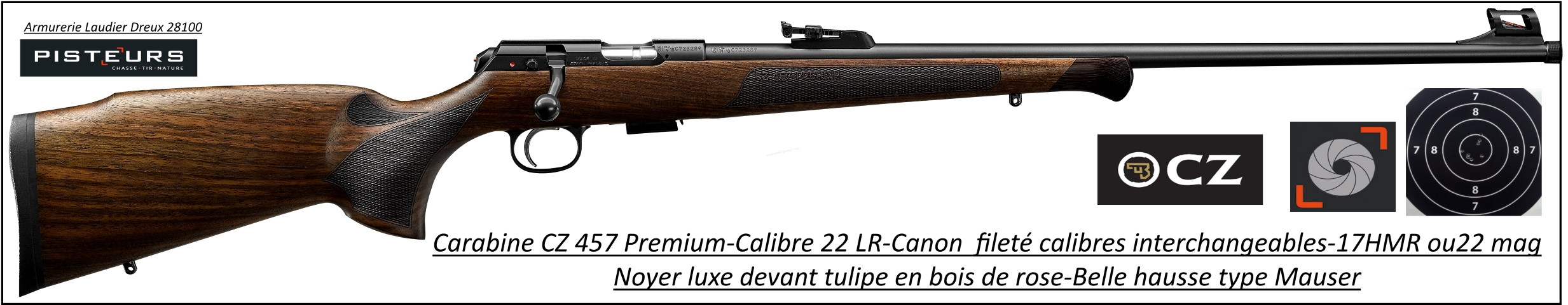 Carabine CZ Mod 457 premium Calibre 22 LR Répétition -Promotion-Ref CZ 457 premium-781393