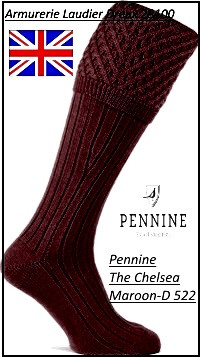 Chaussettes- anglaises- Pennine-Knicker-DS 522- Chelsea-Maroon-Taille L ou M