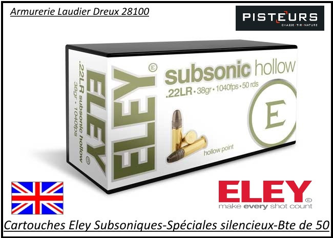 Cartouches-eley-subsoniques-spéciales-silencieux-22LR-Boite 50-Promotion