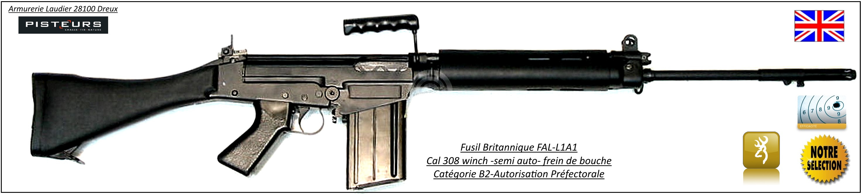 Carabine-FAL-L1-A1-Semi-automatique Britannique-Calibre  308 Winch-Catégorie-B2 E-Ref 29424