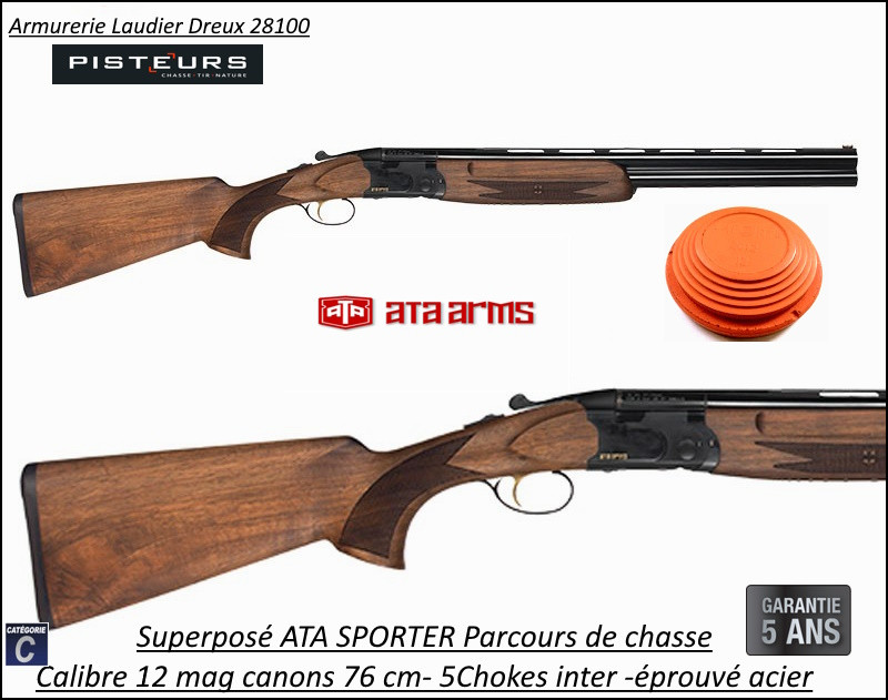 Superposé ATA Sporter Calibre 12 mag Ejecteurs Mono détente 5 Chokes interchangeables Canons 76cm-Promotion-Ref ASP12SP76