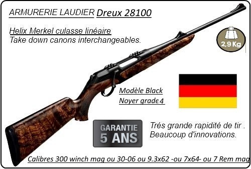 Carabine-Merkel-RX-Helix-Black-Grade 4-Répétition-Linéaire-Calibres 7 x 64 ou 30-06 ou 9.3 x 62 ou 300 Winch mag ou 7 Rem mag-"Promotion"
