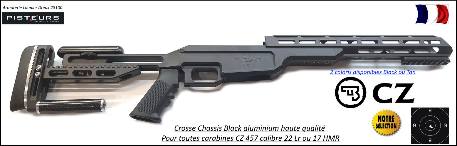 Crosse chassis carabine CZ 457 cal 22lr ou 17 Hmr aluminium aviation Charcoal Green-ref 92027