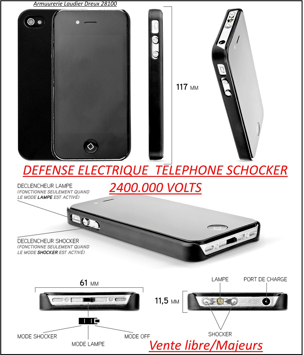 Appareil- défense-électrique-téléphone Shocker-2400.000 VOLTS-Plus lampe LED-"Promotion"-Ref 25847