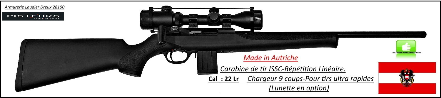 Carabine ISSC Calibre 22 Lr SPA Standard Black Autriche Répétition Linéaire Canon fileté-Promotion-Ref issc-22-27074