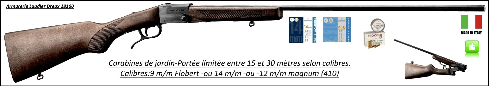 Carabines -jardin-calibres-9 m/m Flobert- ou 14 m/m - ou 12m/m- magnum 410-un coup -pliantes-<Ref JC503-JC505-JC510