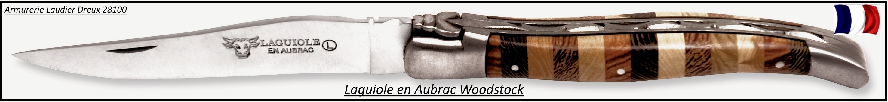  Couteau Laguiole en Aubrac.Mod  Woodstock.Lame de 12 cm .