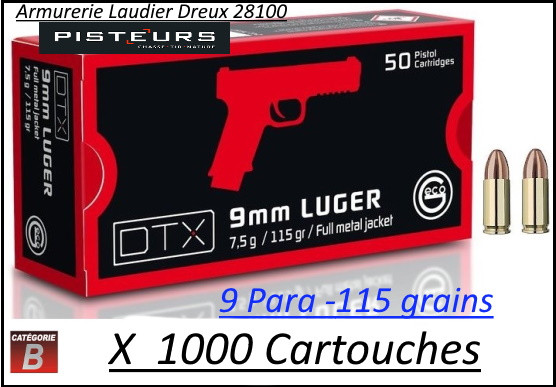 Cartouches 9 para Geco DTX Blindées FMJ Par 1000-poids 115 grs-Promotion-Ref geco dtx 9mm-1000