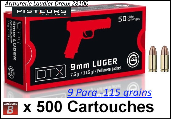 Cartouches 9 para Geco DTX Blindées FMJ Par 500-poids 115 grs-Promotion-Ref geco dtx 9mm-500