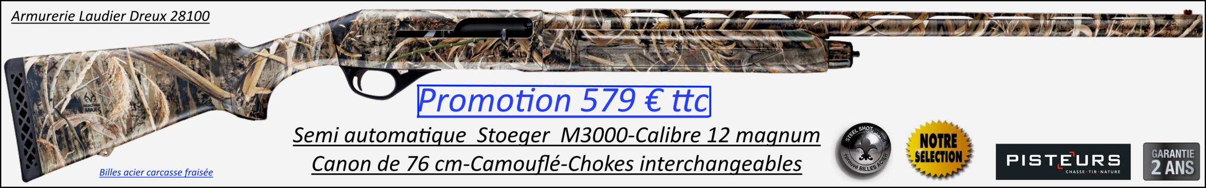 Fusil Stoeger M 3000 Camo Max 5 Calibre 12 magnum 76 cm semi automatique 3 coups -Promotion-Ref 31301852