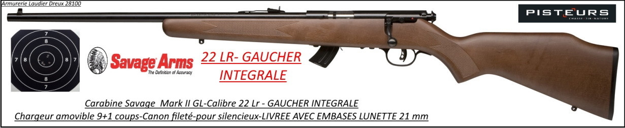 Carabine Savage Arms Calibre 22LR GAUCHER INTEGRALE Répétition chargeur 9 coups Crosse bois-Ref 774179