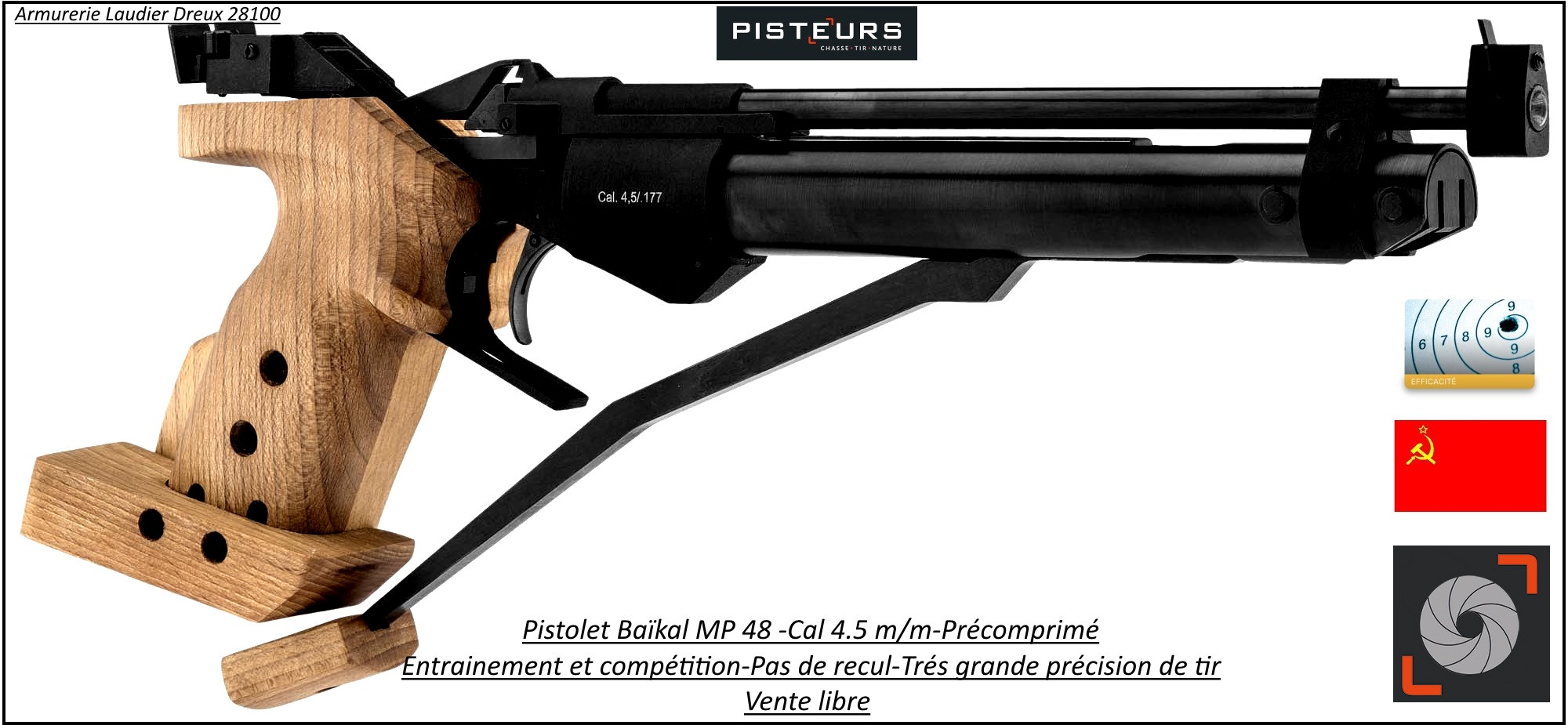  Pistolets BAÏKAL IZH 46 M Air pré comprimé Calibre 4.5m/m-Compétition-DROITIER ou GAUCHER-"Promotion"