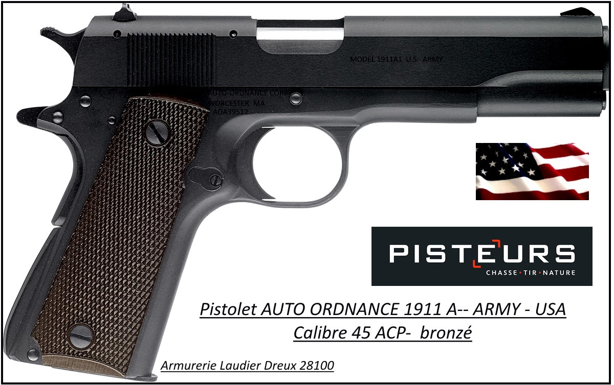 Pistolet-Para-Ordnance-USA-Calibre-45-ACP-Semi automatique-Mod -1911-A1-Army-Catégorie B1-Promotion-Avec-Autorisation-Préfectorale-Ref 777661