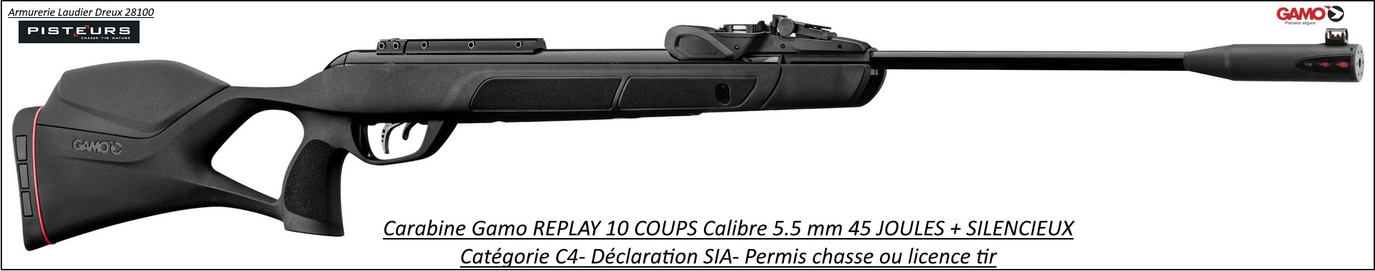 Carabine Gamo air comprimé Replay magnum IGT 10 coups Calibre-5.5m/m 45 joules+ SILENCIEUX-Promotion-Ref 41860