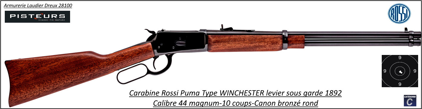 Carabine Rossi Puma Type WINCHESTER 1892 levier sous garde bronzée Calibre 44 mag-9+1 coups-Ref Ro00008
