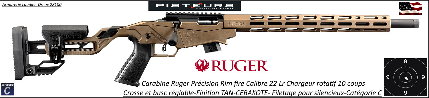 Carabine Ruger précision rimfire répétition calibre 22 Lr-chargeur 10 coups Finition BRONZE-Promotion-Ref 37802