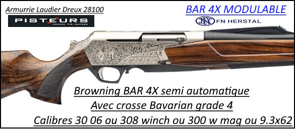 Carabine Browning Bar 4x PLATINIUM cal 30 06 semi automatique-Crosse Bavarian GRADE 4- Ref  Bar 4x PLATINIUM bavarian GRADE 4 cal 30 06