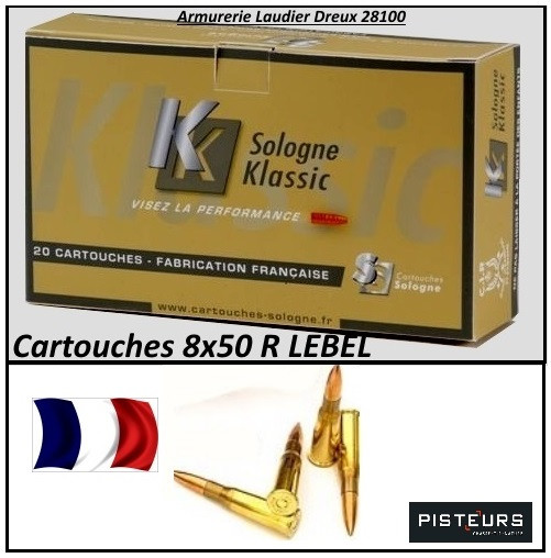 Cartouches calibre 8x51 LEBEL  Sologne Modèle D 1886-12.6 grammes-FMJ-Pour armes anciennes-Ref Sol-8x51R-lebel