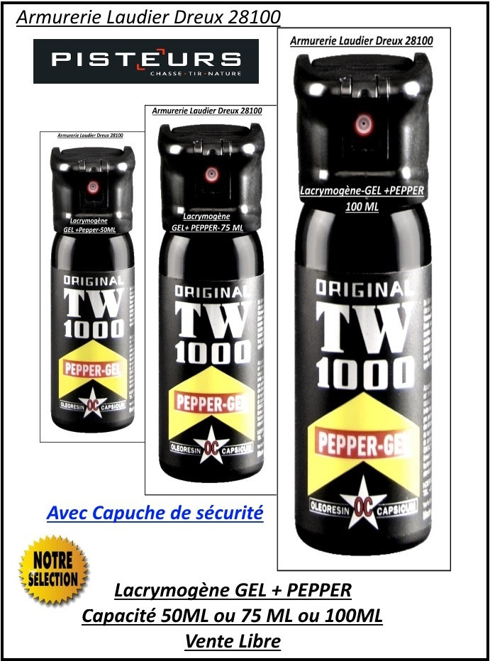 Bombes lacrymogène TW 1000 Poche Pepper gel OC-Capacité-50 Ml-ou-75 Ml- ou-100 ML