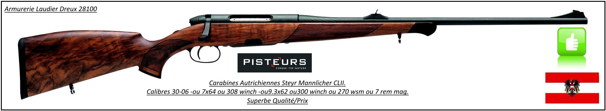 Carabine-STEYR MANNLICHER-CLII-Classic-Light-Autrichienne-Calibre 9,3x62-Répétition-Ref 7242-SMC19362