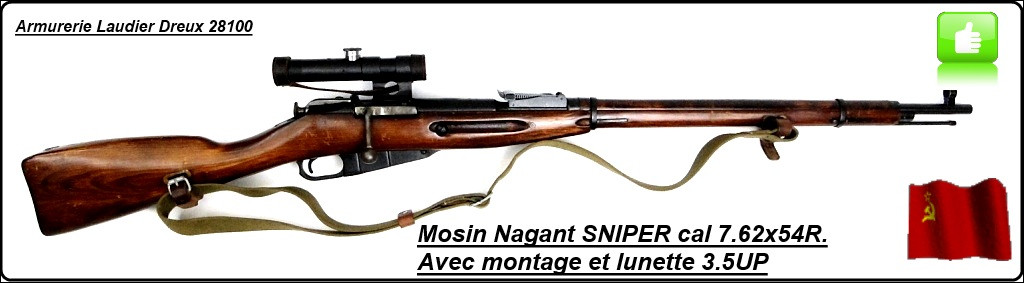 Fusil Russe-MOSIN NAGANT-SNIPER+Montage  et lunette 3.5 PU -modèle 1891/30-D'époque- répétition 5 coups -Calibre 7,62 x 54 R -"promotion"-Ref 22620