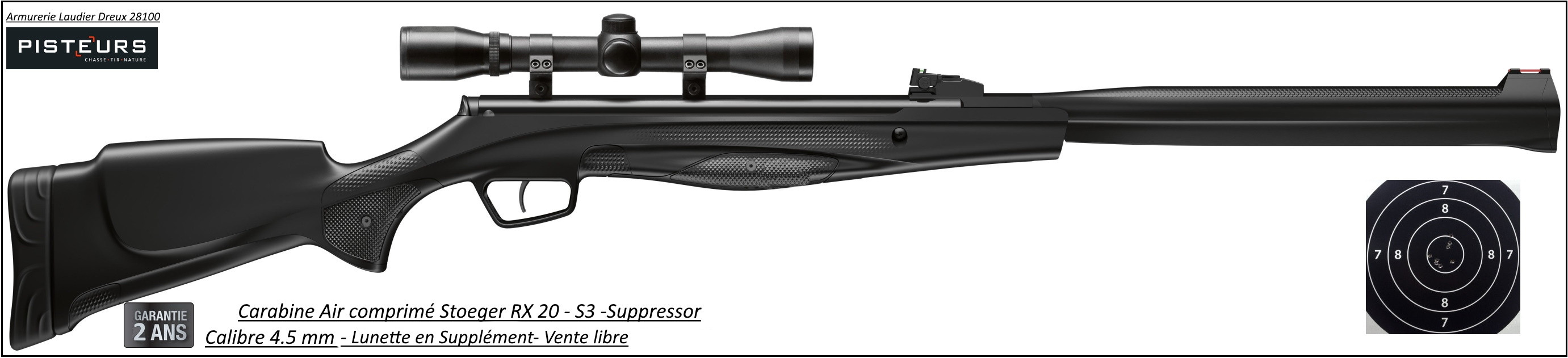 Carabine Stoeger  RX 20 S3 Suppressor Air comprimé Calibre 4.5mm 19,90 joules  -Promotion-Ref 39463 