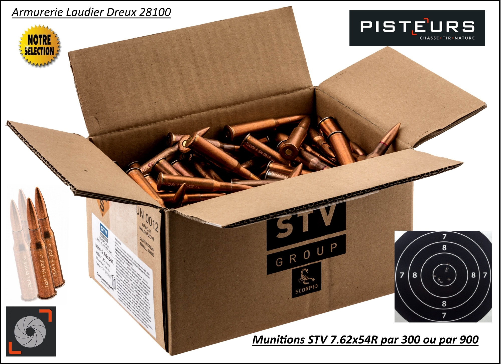 Cartouches STV 7.62x54R -Surplus-CIP-148 grains FMJ- Par 900 cartouches-Promotion-Ref 35566-ter