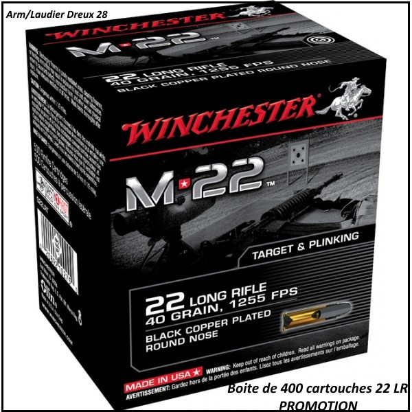 Cartouches Winchester Calibre 22 Lr M22-Plomb Round nose 40g- boite de 400- Promotion-Ref 29584