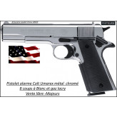 Pistolet alarme Umarex Colt 1911 Governement chromé Calibre 9m/m-blanc-gaz-Ref 14687
