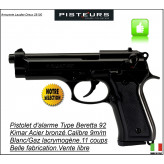 Pistolet  alarme Kimar Calibre 9 m/m à blanc /gaz-Type Beretta 92- Bronzé -Promotion-Ref 1479