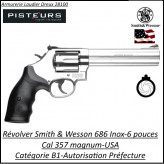 Révolver Smith et Wesson 686 Calibre 357-magnum inox Canon 6-pouces -Catégorie B1-Autorisation-Préfecture-Promotion-Ref 765325