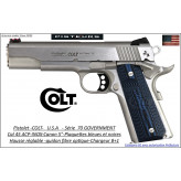 Pistolet COLT séries 70 Government inox USA Calibre 45 ACP Canon pouces- Plaquettes bleues-noires-Catégorie B1-Autorisation-Préfecture-Ref 33819