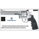 Revolver Smith & wesson 629 Air CO2 Calibre 4,5 mm STAINLESS Canon 6.5 " Barillet 6 coups plombs billes métal Full métal-Ref 41722